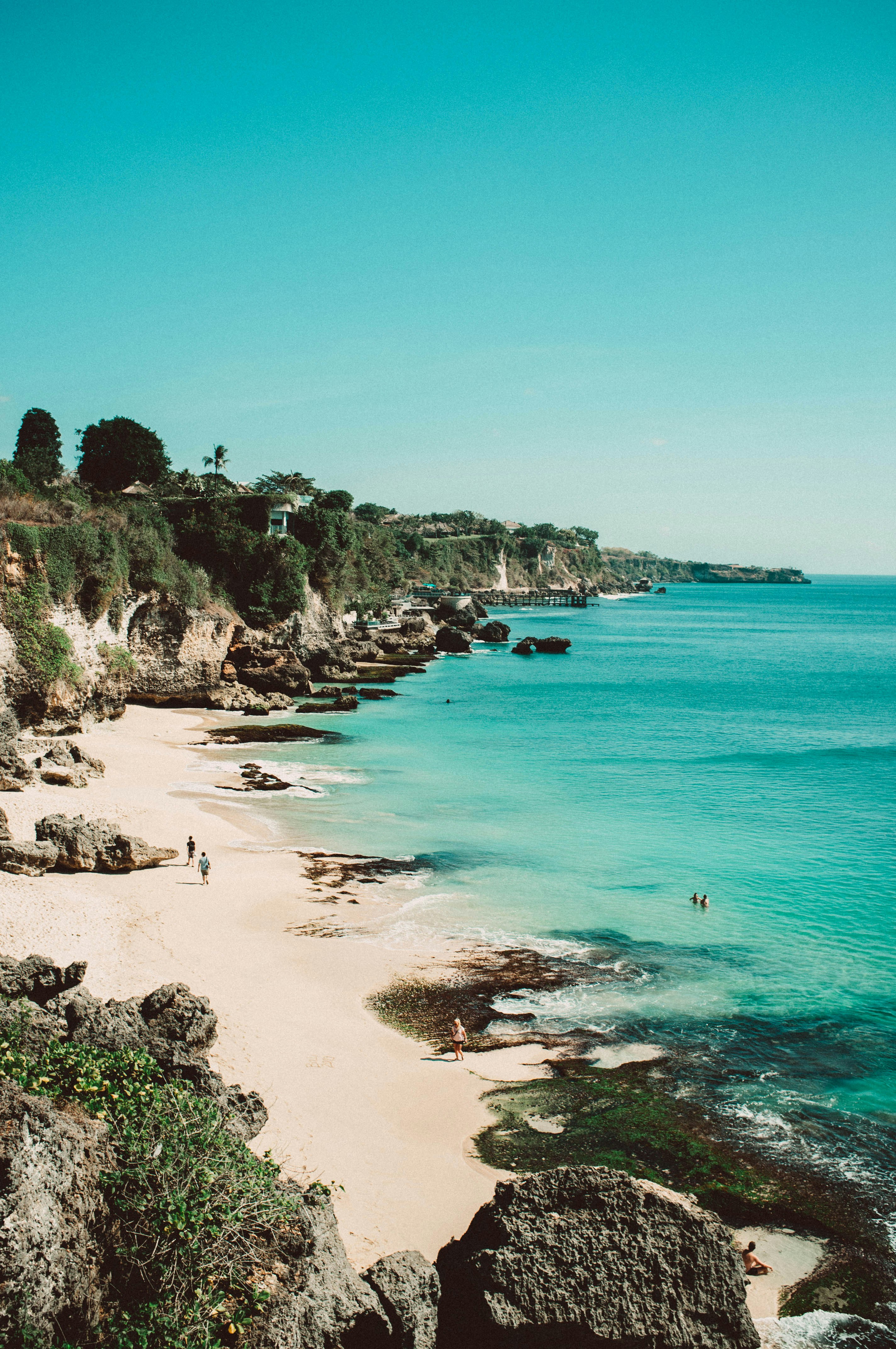 Cliffside coastline and beach near Uluwatu, Bali