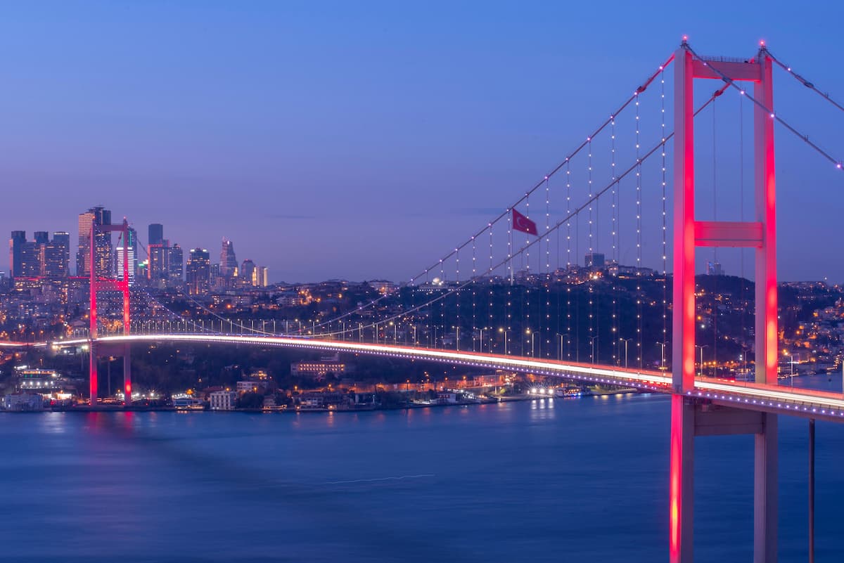 Bosphorus Bridge Istanbul illuminated at night