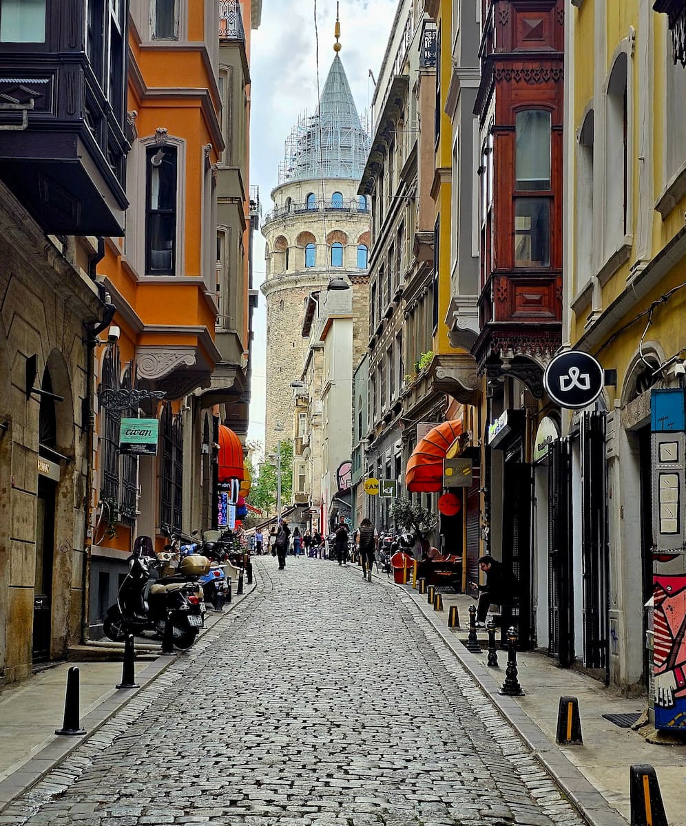 Karakoy street with Galata Tower Istanbul