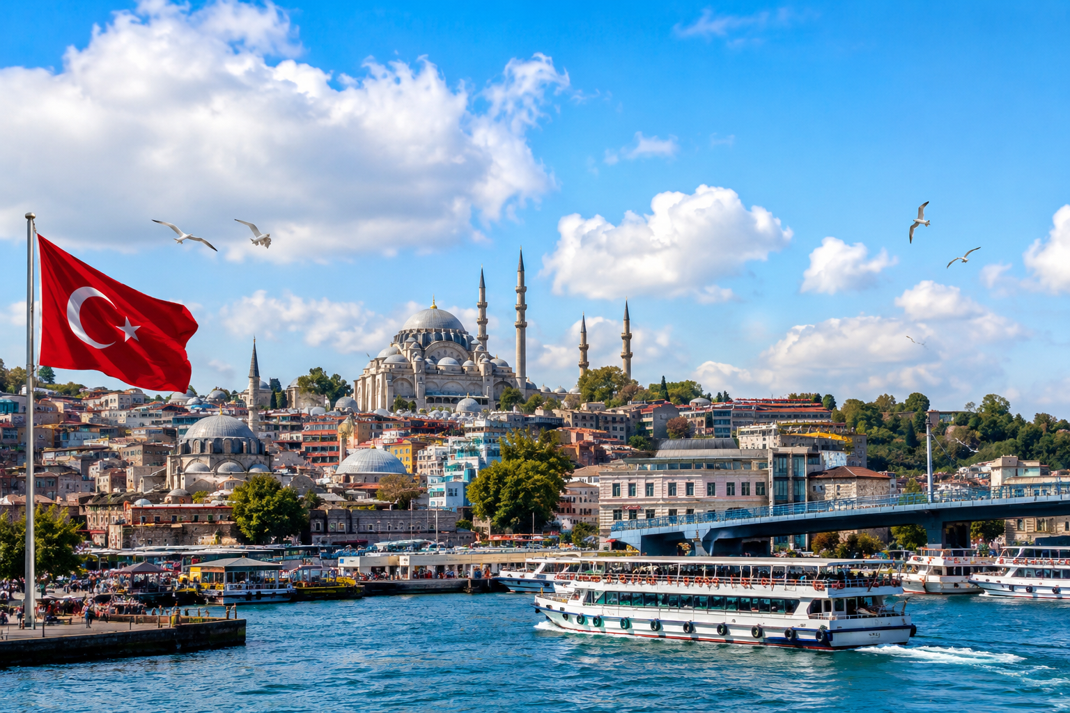 Istanbul skyline with Blue Mosque at sunset