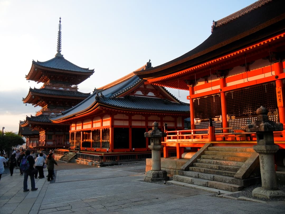 Kiyomizu-dera's wooden veranda and pagoda at golden hour, Kyoto. Photo by Griffin Quinn on Unsplash