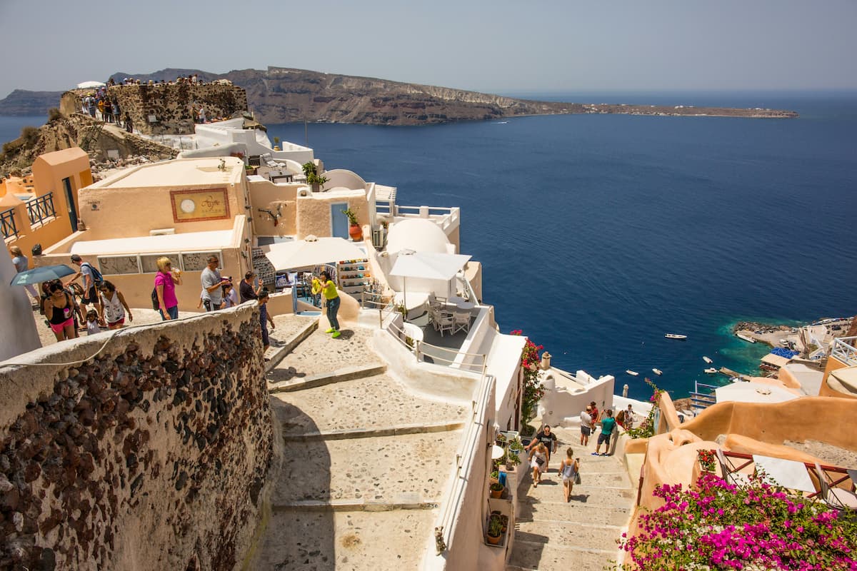 Steps and caldera views along the Oia coastal path, Santorini