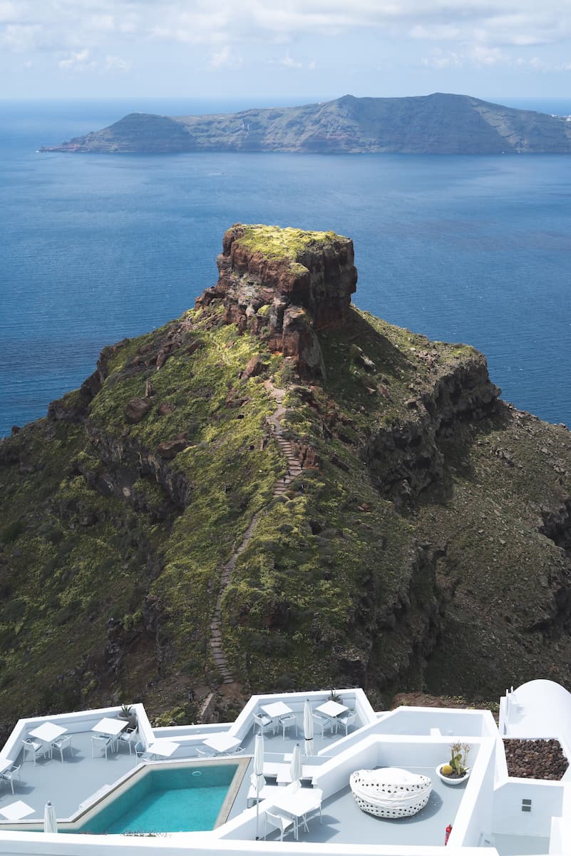 Skaros Rock promontory viewed from Imerovigli, Santorini
