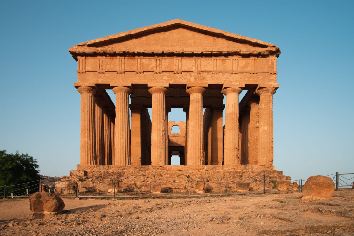 The Temple of Concordia at sunset, Valley of the Temples, Agrigento, Sicily