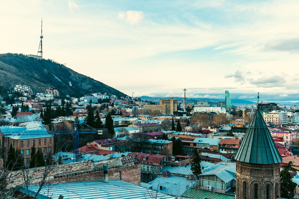 Tbilisi skyline at dusk, the Caucasus city two hours from Istanbul