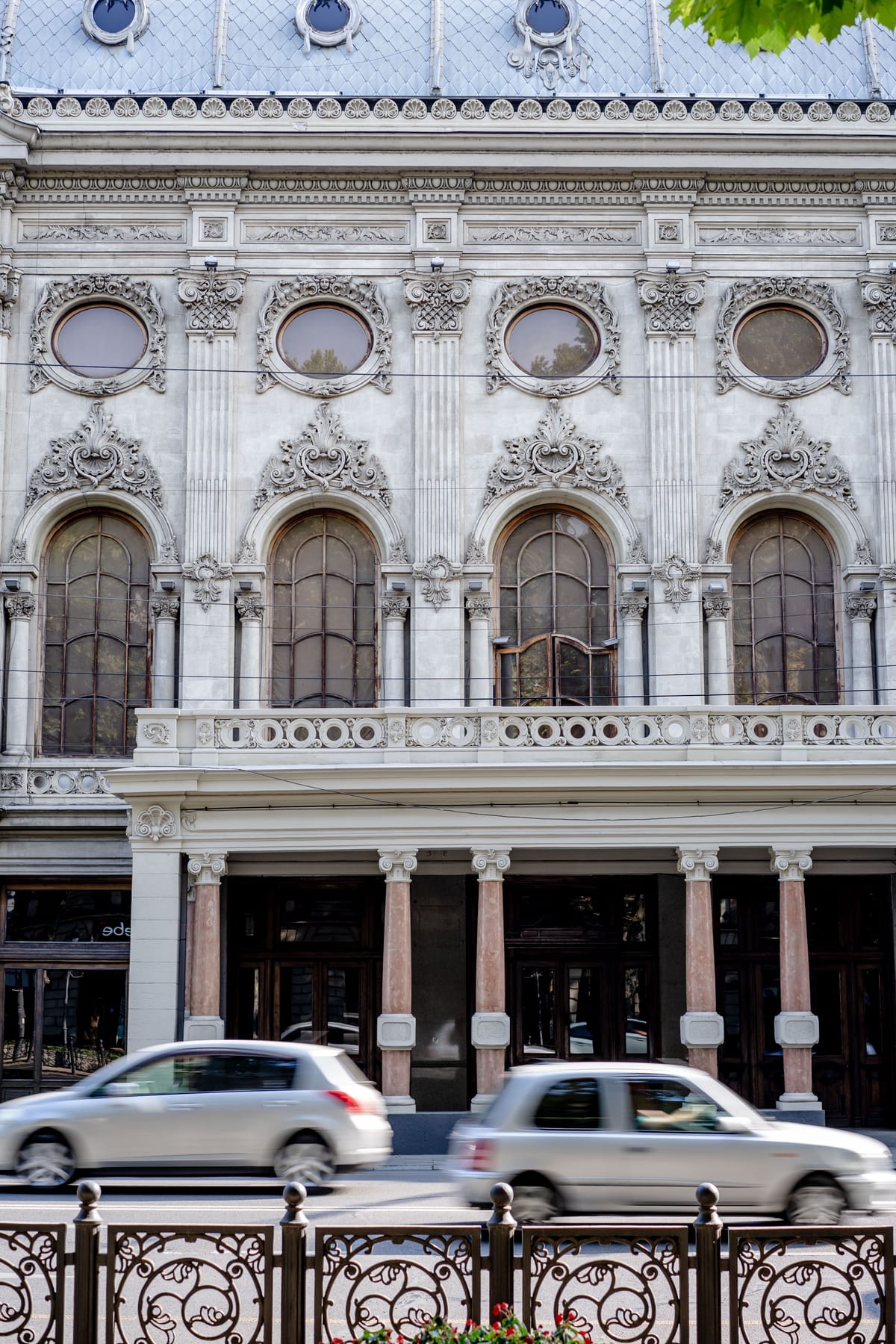 Ornate Beaux-Arts facade of a building on Rustaveli Avenue, Tbilisi
